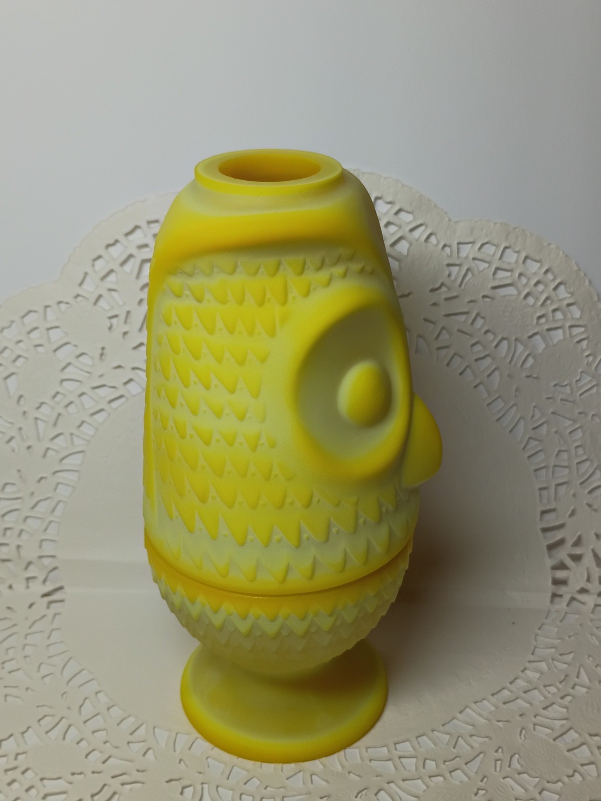 Mosser Satin Frosted Dandelion Yellow Owl Fairy Lamp UV Glow Blacklight OOAK 7″
