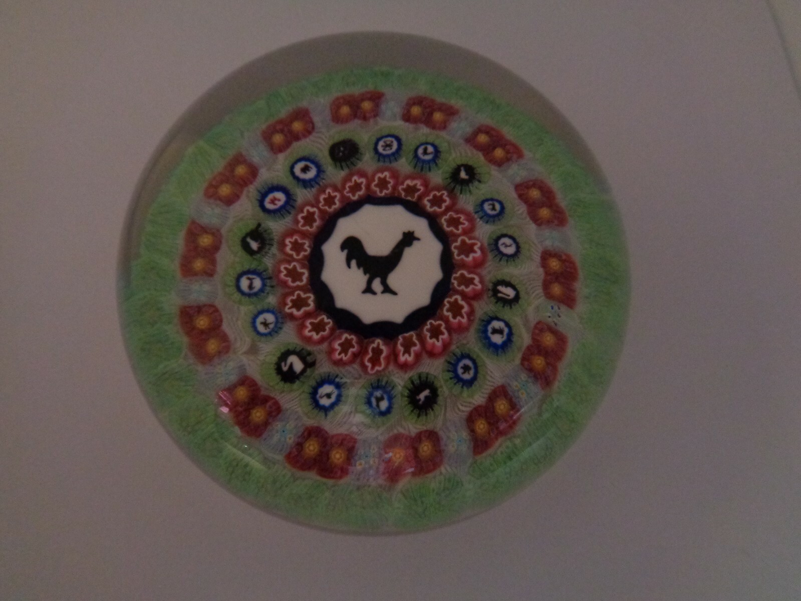 LARGE 1971 Baccarat Crystal GRIDEL ROOSTER Millefiori Cane Paperweight #541 3.3″