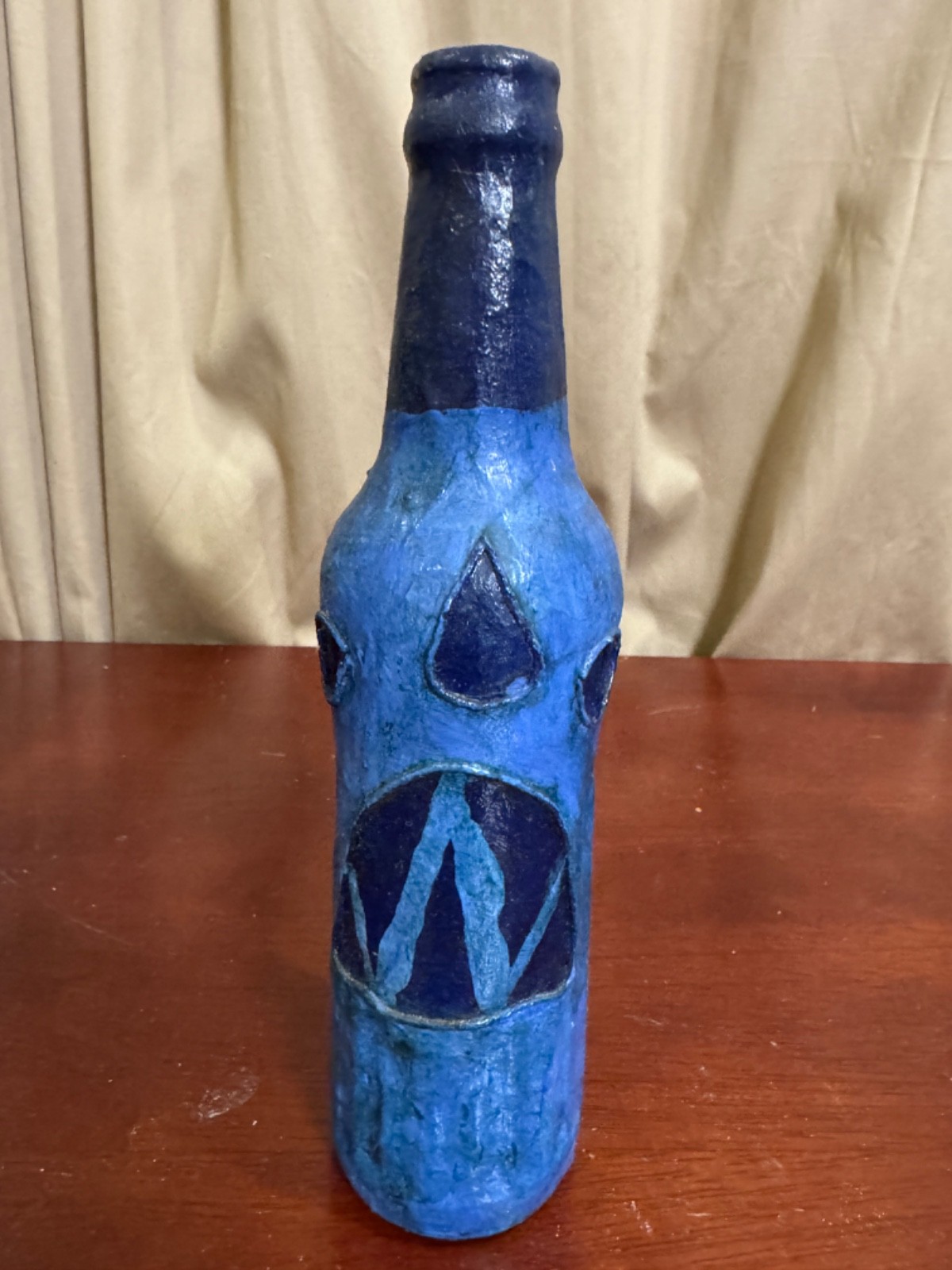 Unique Blue!! Handcrafted Glass Art Fun Monster! 1970s Vintage Bottle!