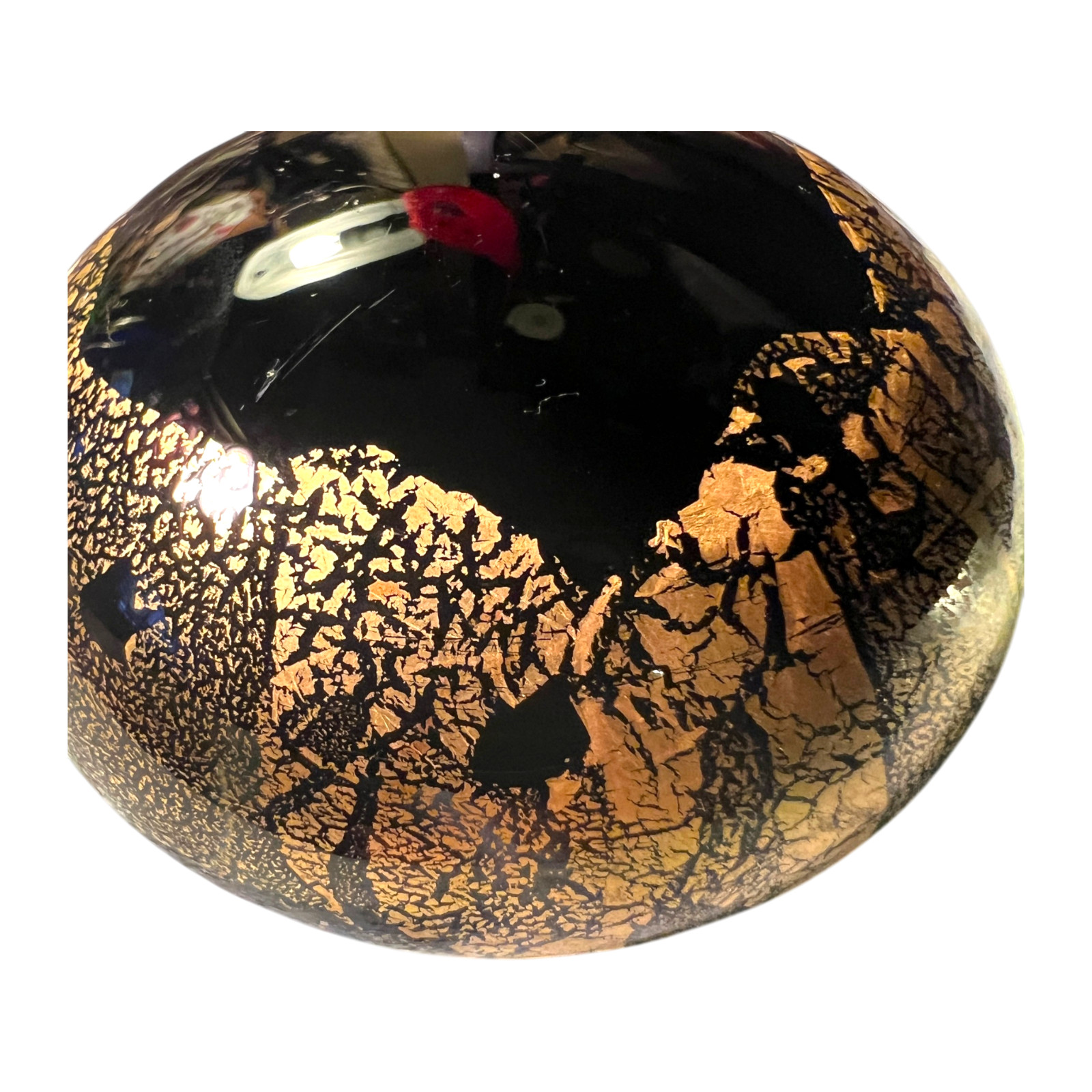 Vintage Isle of Wight Studio Art Glass Black Gold Leaf Paperweight England 2.75″