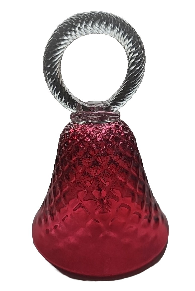 Vintage Fenton Style Pressed Art Glass Bell With Circular Handle Cranberry