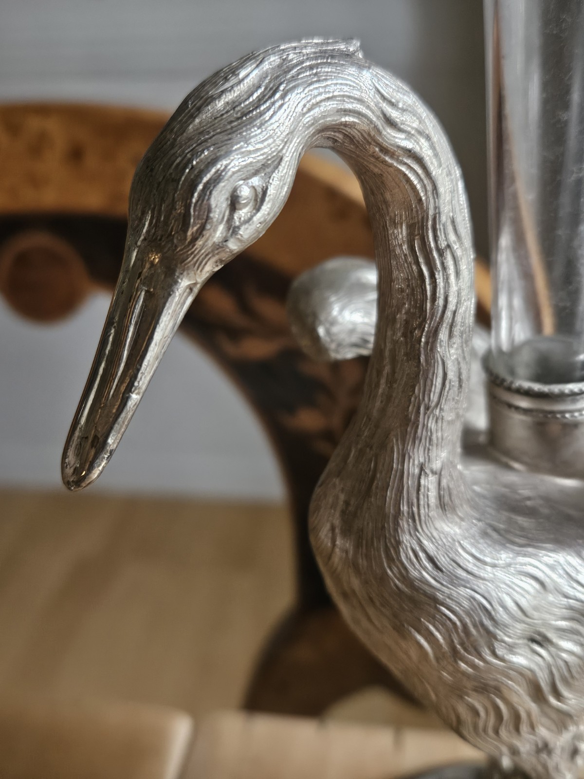 Thomas Wilkinson & Son Victorian Silver Plate And Glass Heron Vase ART DECO