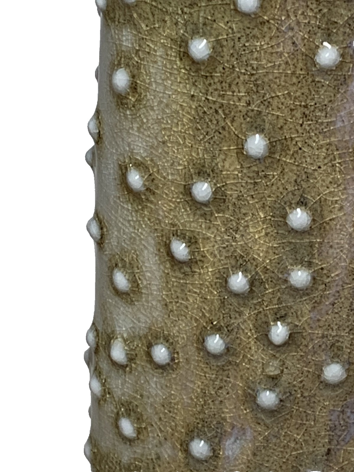 Signed Studio Pottery Textured Dot Floral Vase Organic Vtg Modern Crackle Glaze