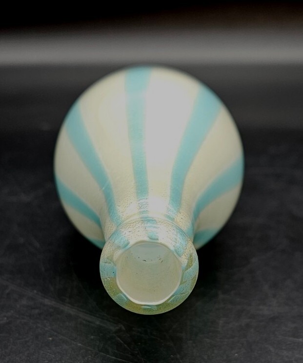 1960s Murano Alfredo Barbini Hand Blown Glass Blue White Circus Tent Bottle
