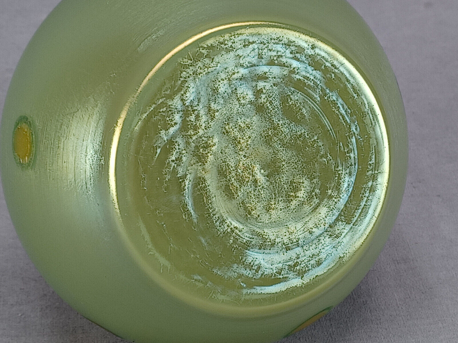 Bohemian Rindskopf Iridescent Gold Spotted Green Glass Vase Circa 1900