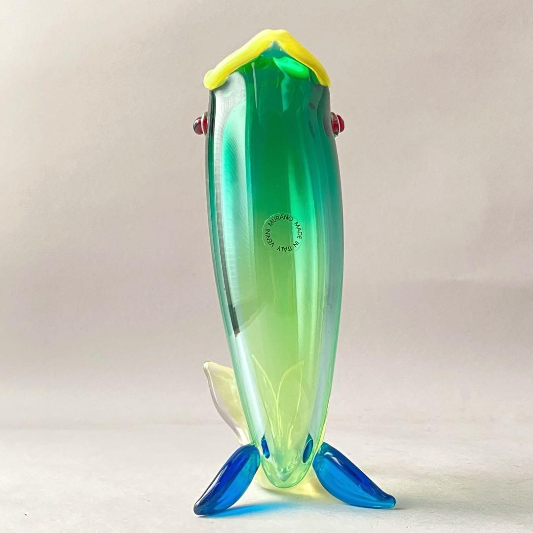 Venini Murano Glass “Fulvio Bianconi” Pesci Fish Flower Vase 1993 Vintage Italy