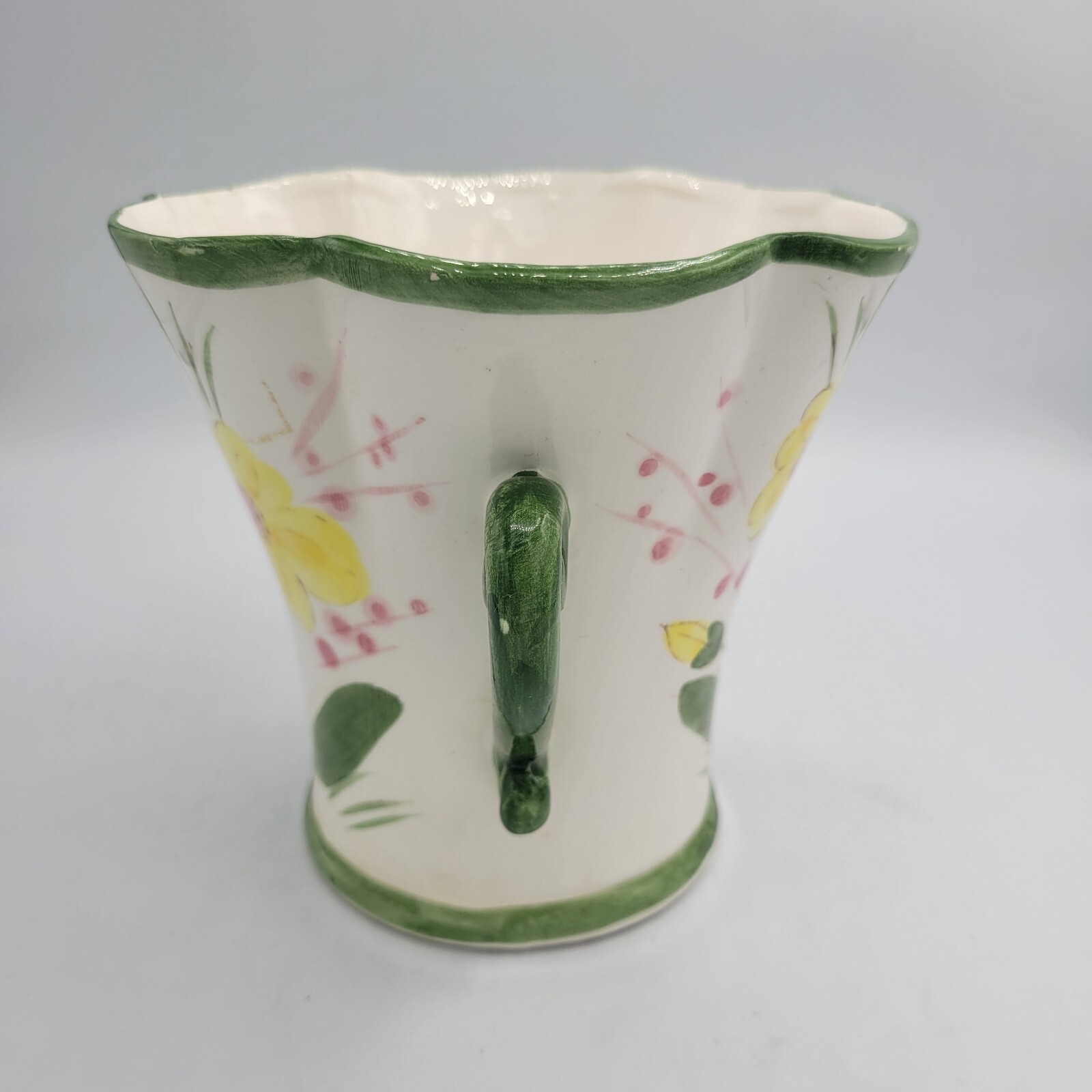 Mid Century RELPO 1950’s Japan Majolica Glaze Handled Vase Hand Painted Yellow
