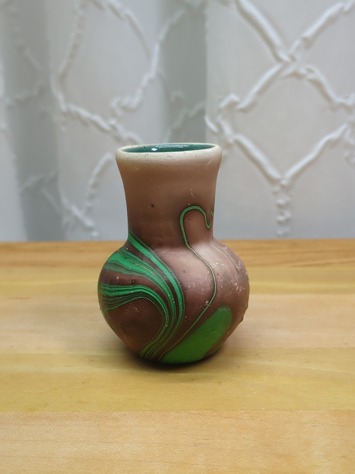 Vintage Bud Vase Hand Painted Southwestern Brown & Green 2-3/4″ Tall