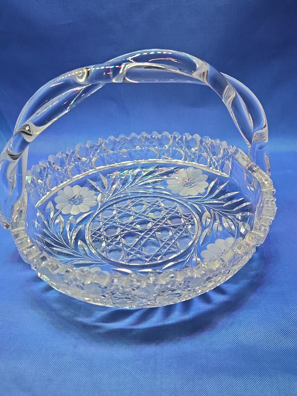 Antique ABP Cut Glass Handled Basket Crystal Daisy Flower Geometric 1876-1916