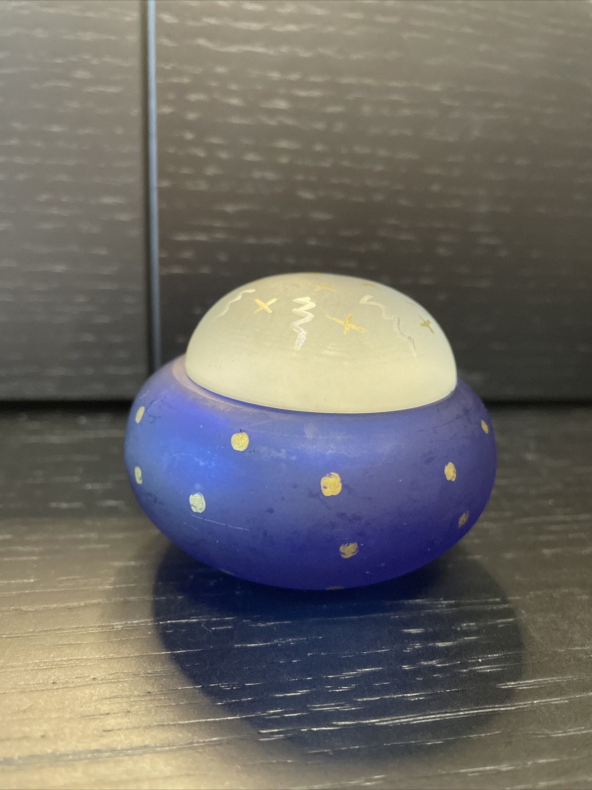Blue And White Glass Box Hand Painted Silver And Gold Signed By Lilt
