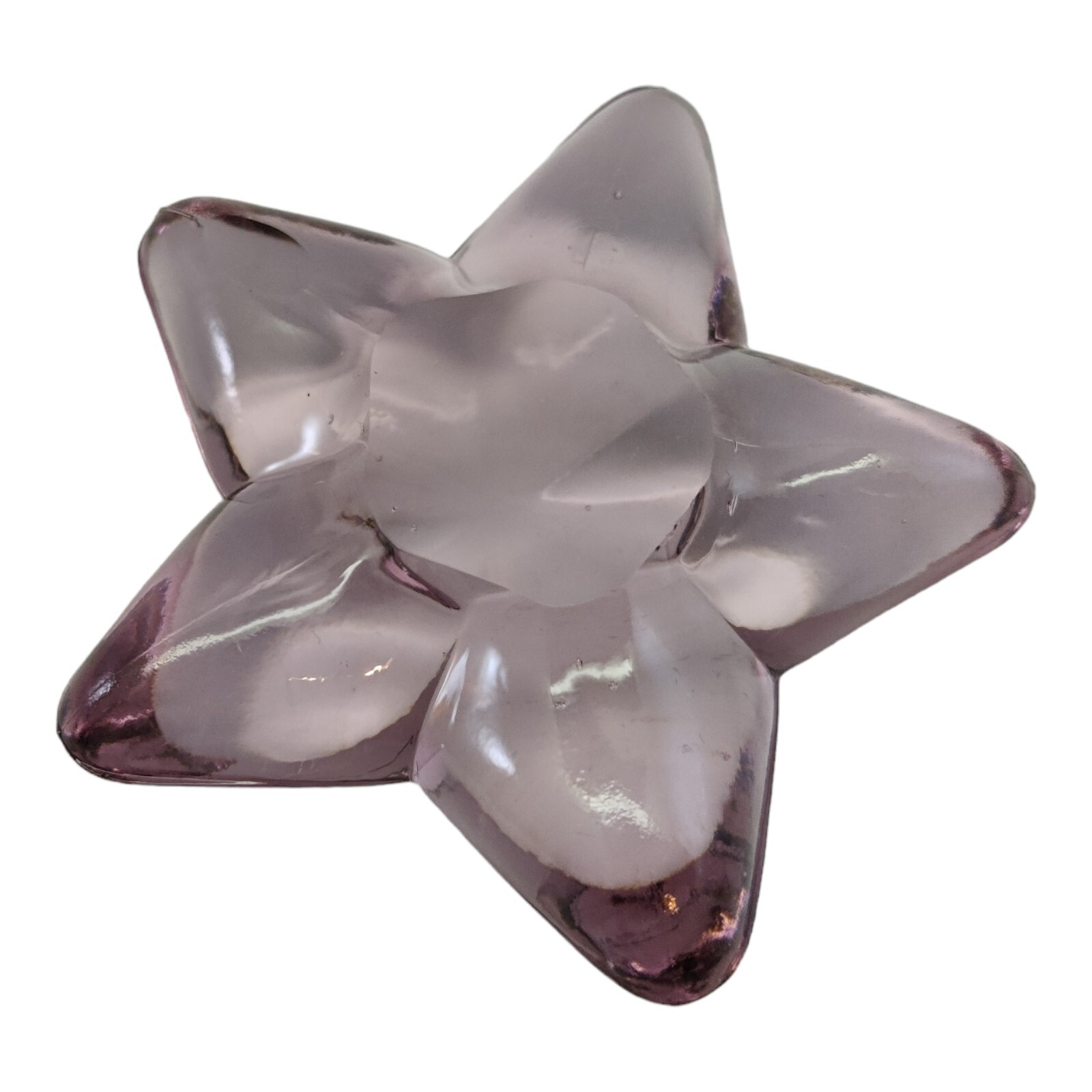 Art Glass Purple Amethyst Star Shaped Paperweight Rounded Top Polished Bottom