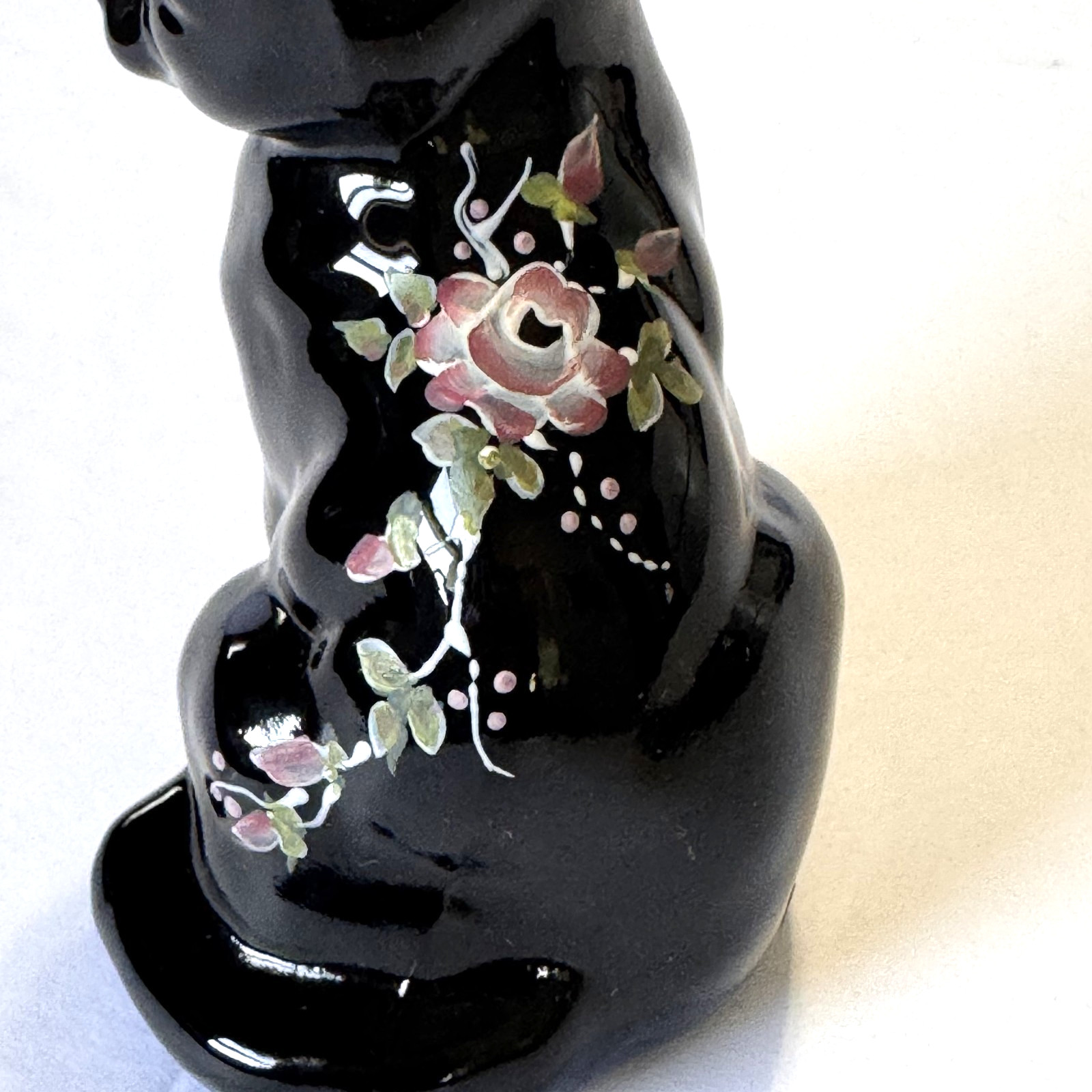 Vintage Fenton Black Copper Rose Cat 1989 B. Cumberledge Original Labels 4 Inch