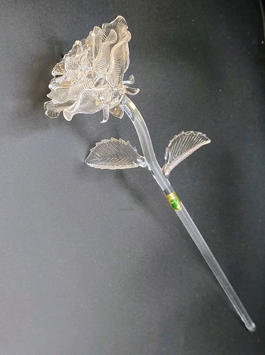 Waterford Crystal Fleurology Clear Rose Long Stem Flower Sculpture – 14.5″