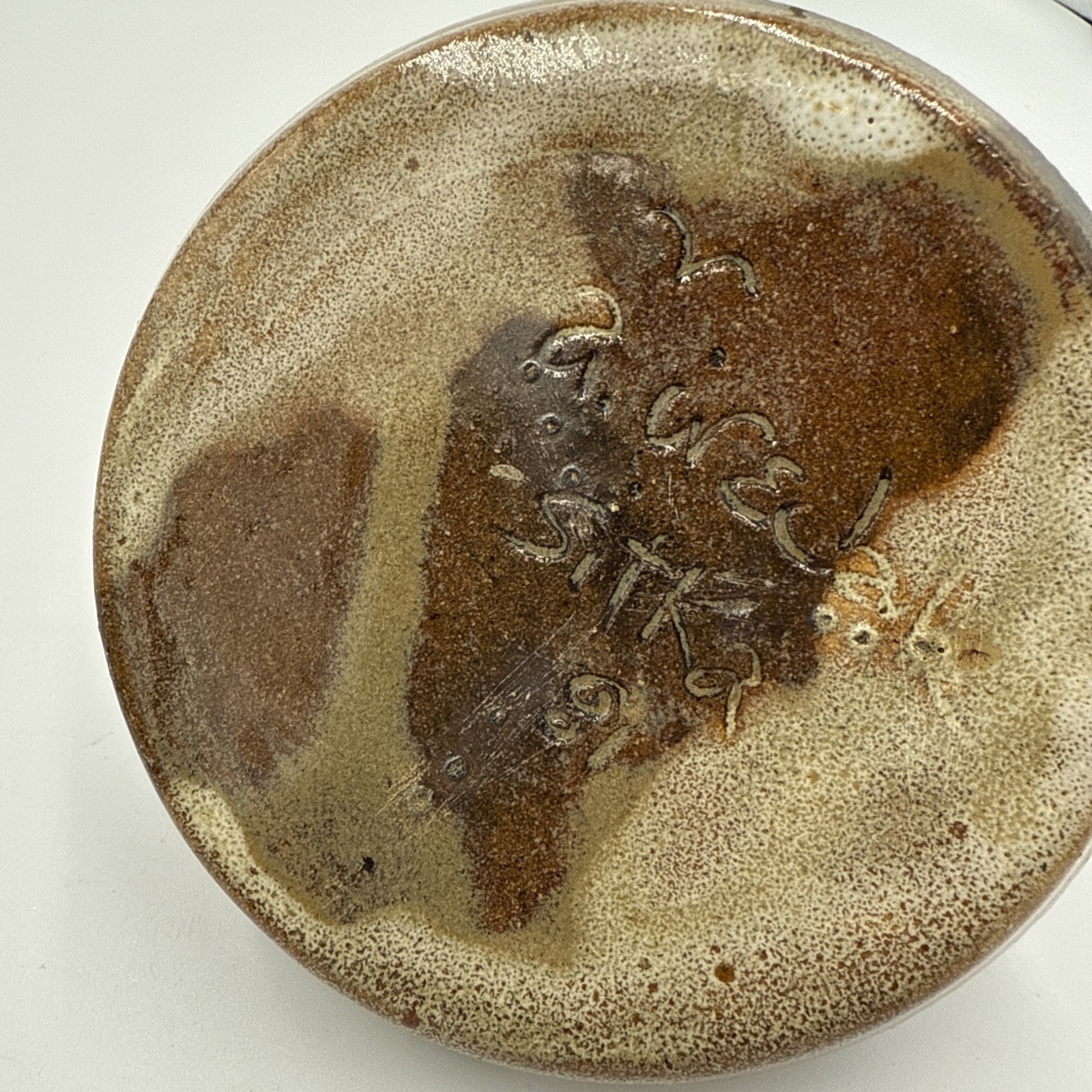 Signed Studio Pottery Bud Vase Weed Pot Abstract Brushwork Dated 1981 3”
