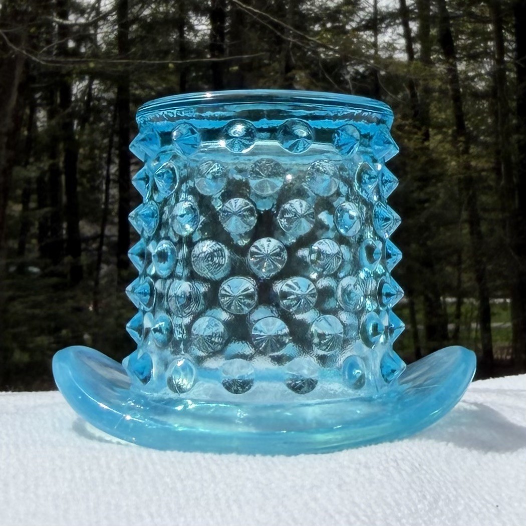 Vintage Fenton Opalescent Aqua Blue Hobnail Top Hat Toothpick Holder 2.5″ x 3″