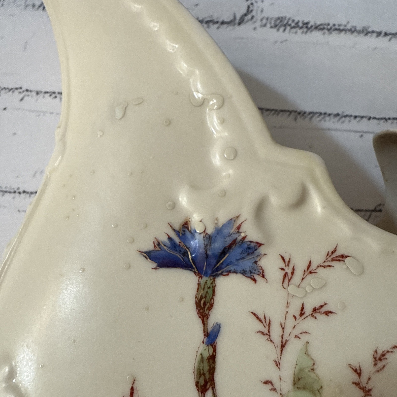 Rare! VTG Ceramic Ewer with Dragon Handle, Floral Design 9.75” Vase 1930-50 s