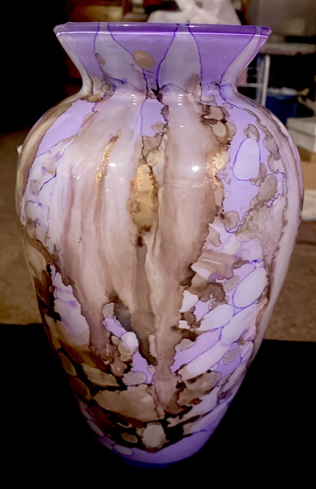 maestri vetrai Blown Glass Vase Purple And Gold 11 Inches Tall Made In Italy