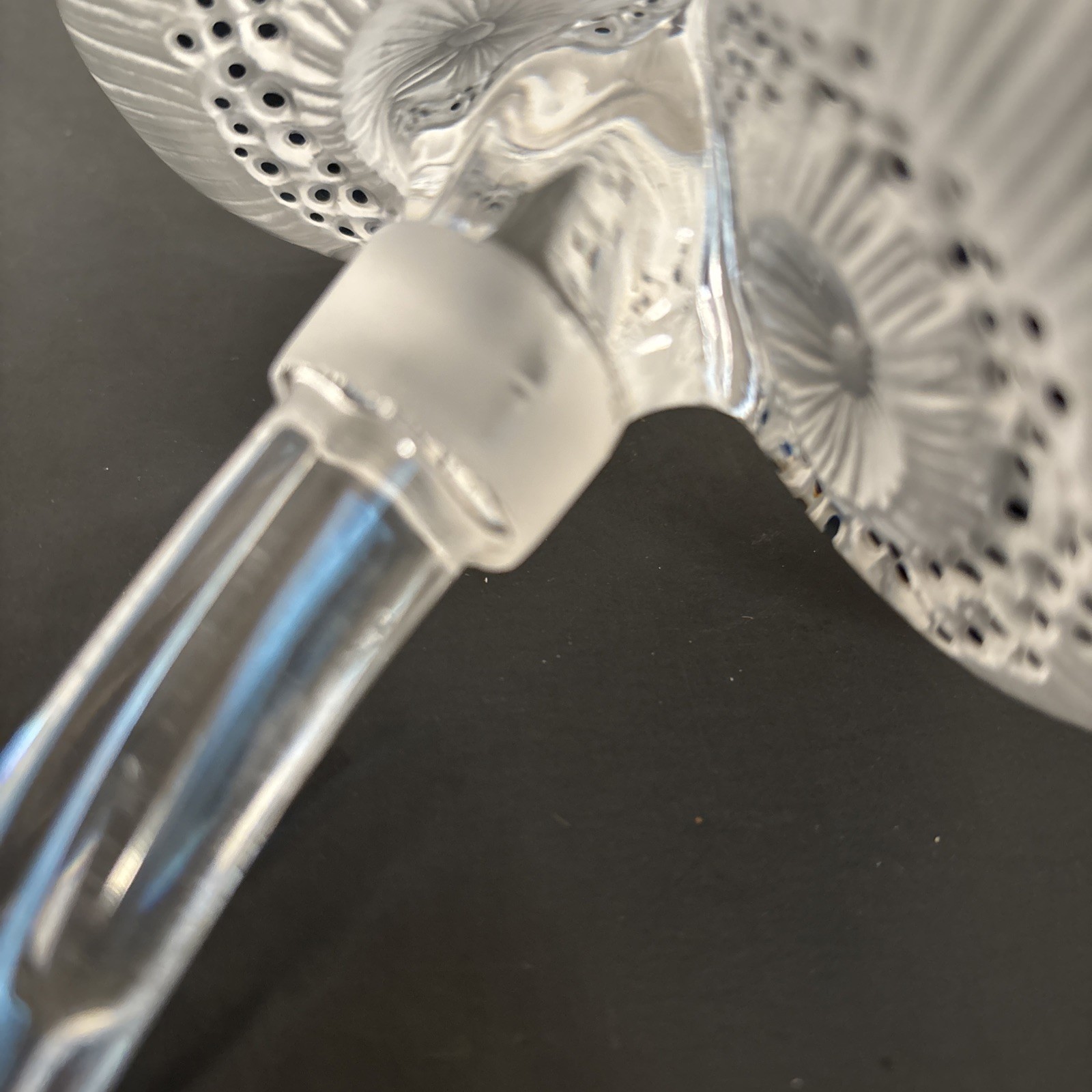 Lalique Crystal Anemone Double Flower Paperweight, Perfume Stopper Signed, 5″ T