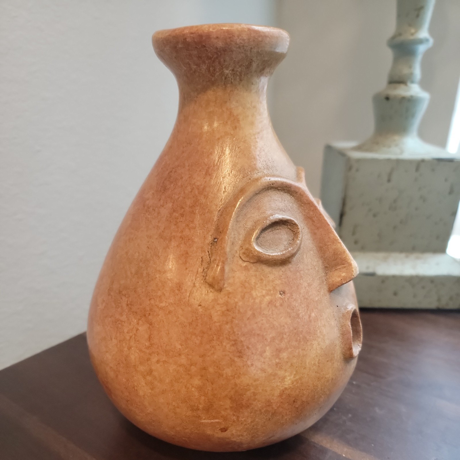 Vintage Mid-Century Open Mouth Face Vase Whimsical Folk Art 7.75″ Tall UNIQUE