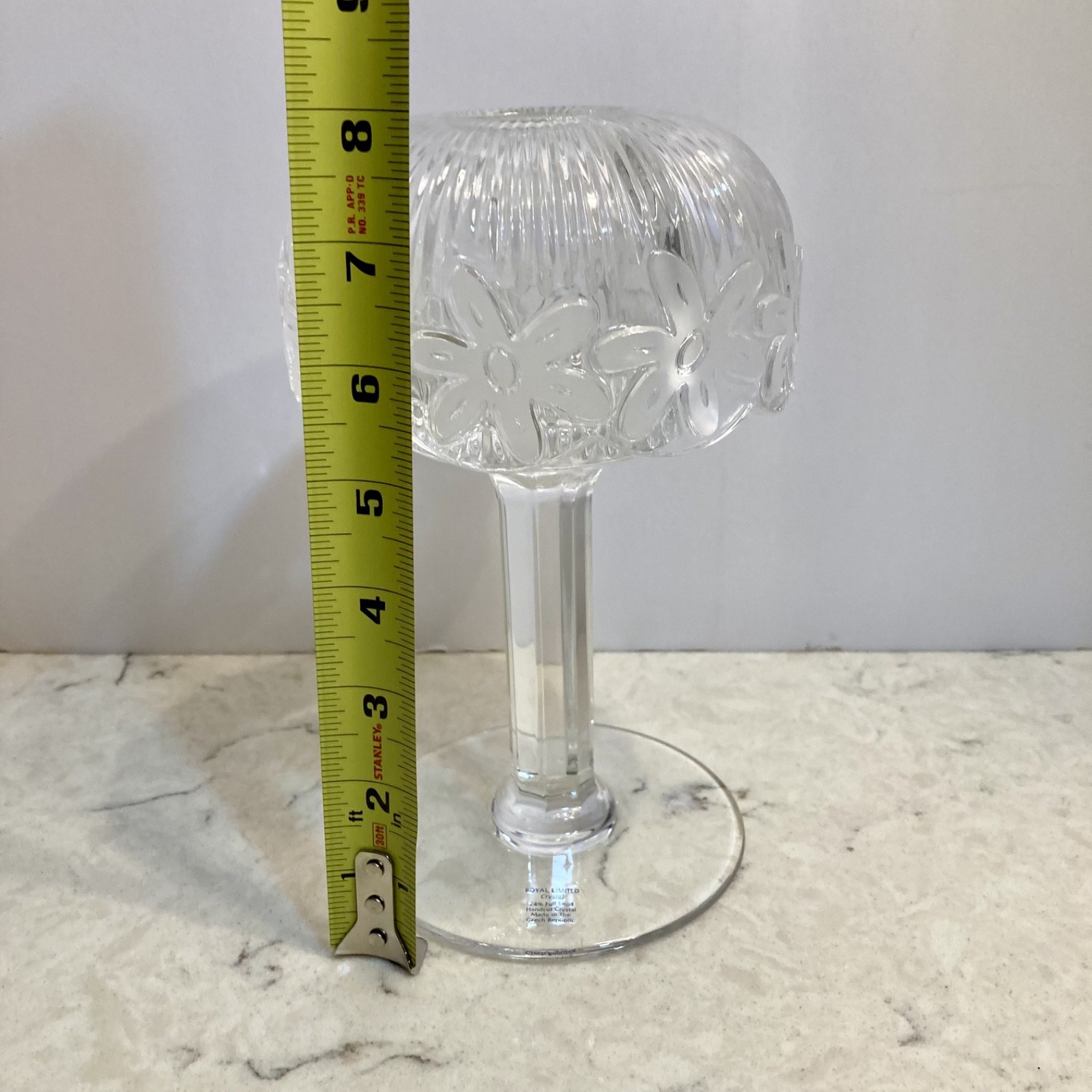 VTG Royal Limited Czech 24% Lead Crystal Daisy Fairy Lamp Pedestal Candle Holder