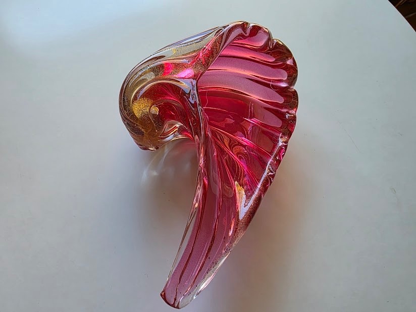 1950s MURANO Sommerso Art Glass SHELL CONCH Bowl MCM Alfredo Barbini Venice Nice