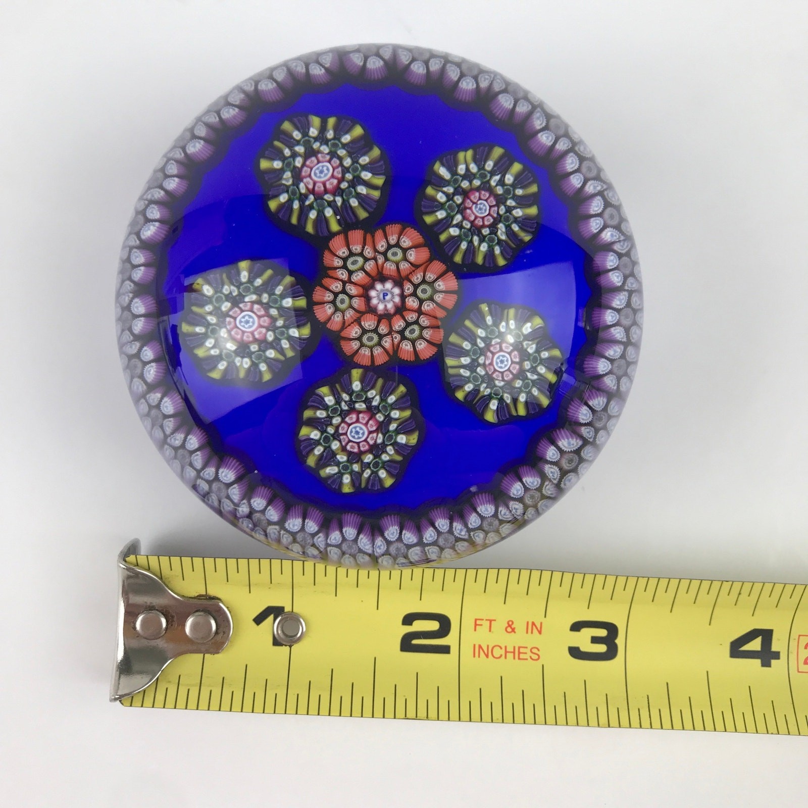 Perthshire 1975C Millefiori Circlets Cane Clusters Ring Blue Ground Paperweight