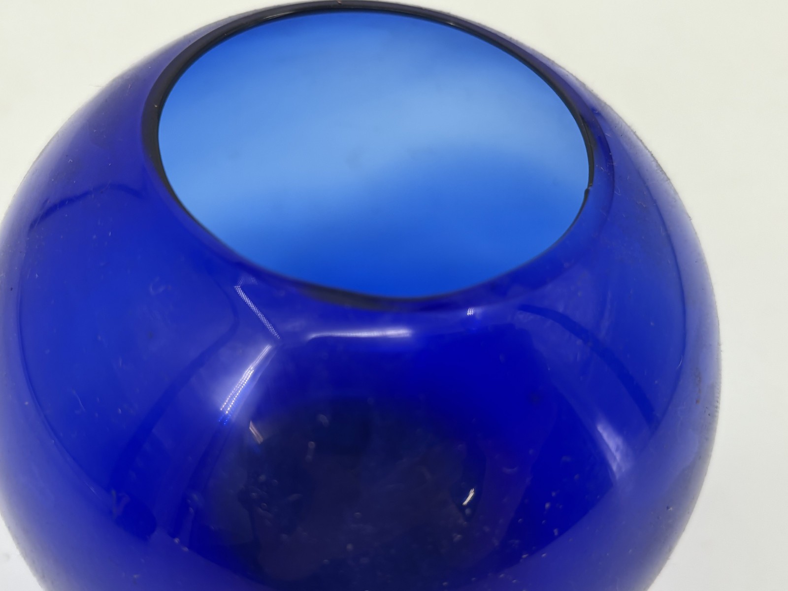 Blenko Cobalt Blue 8” Bowl Vase Ornament Art Glass Globe Round Ball Sphere