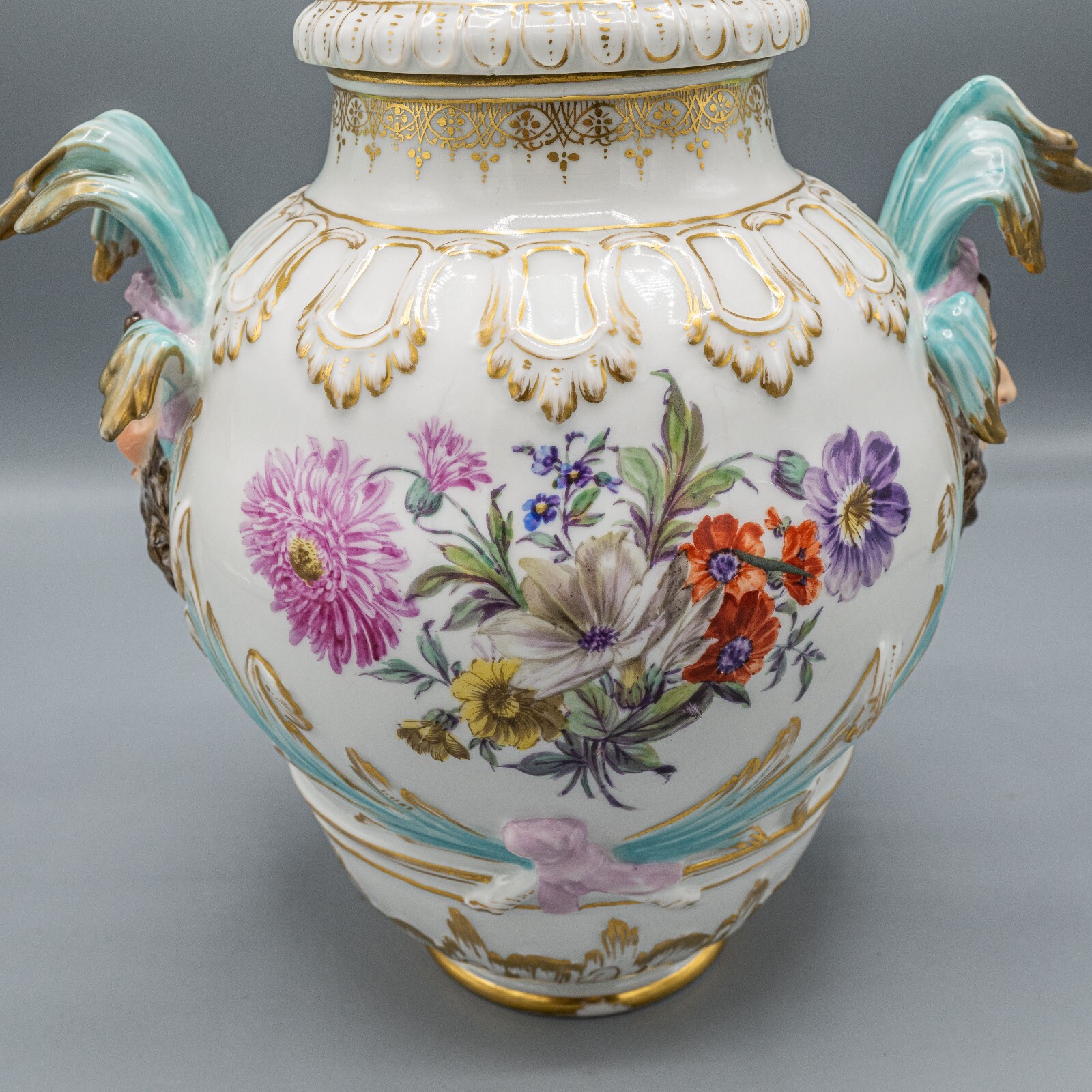 KPM Royal Berlin Covered Urn Putti Eagle Jester Floral Flowers Antique 13 1/2″ H