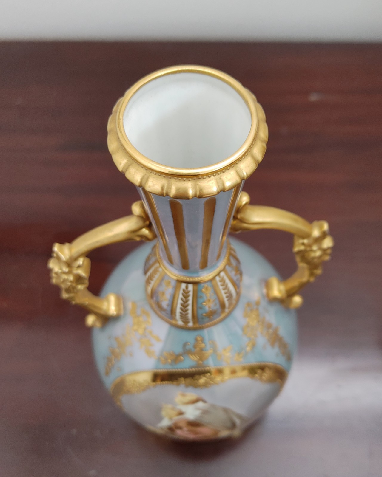 Royal Vienna 11 ¾” H.P. “Woman with Opera Mask” Two-Handled Vase- “Wagner”