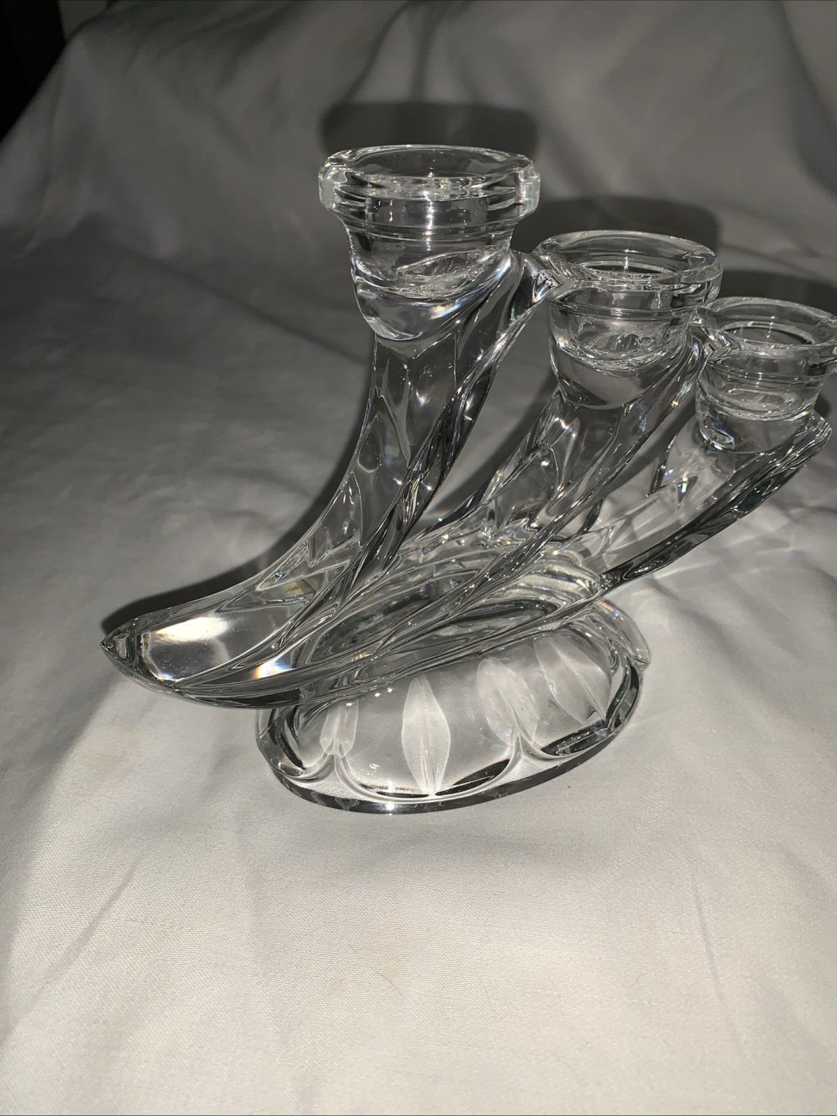 Three Arms Fostoria Crystal Triple Candle Holder 7 1/4″ Long 5 1/4 ” Tall
