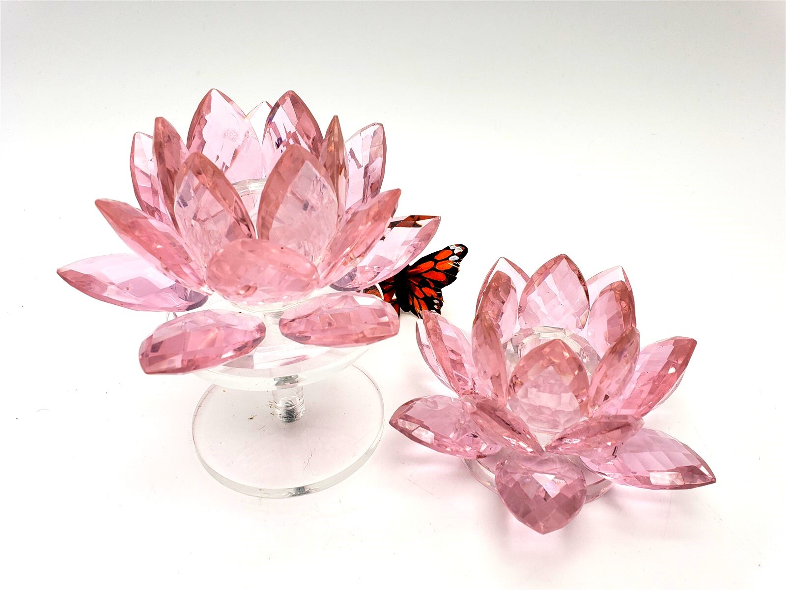 Sorelle Crystal Lotus Flower Easter Pink Cut Glass Taper Candle Holders