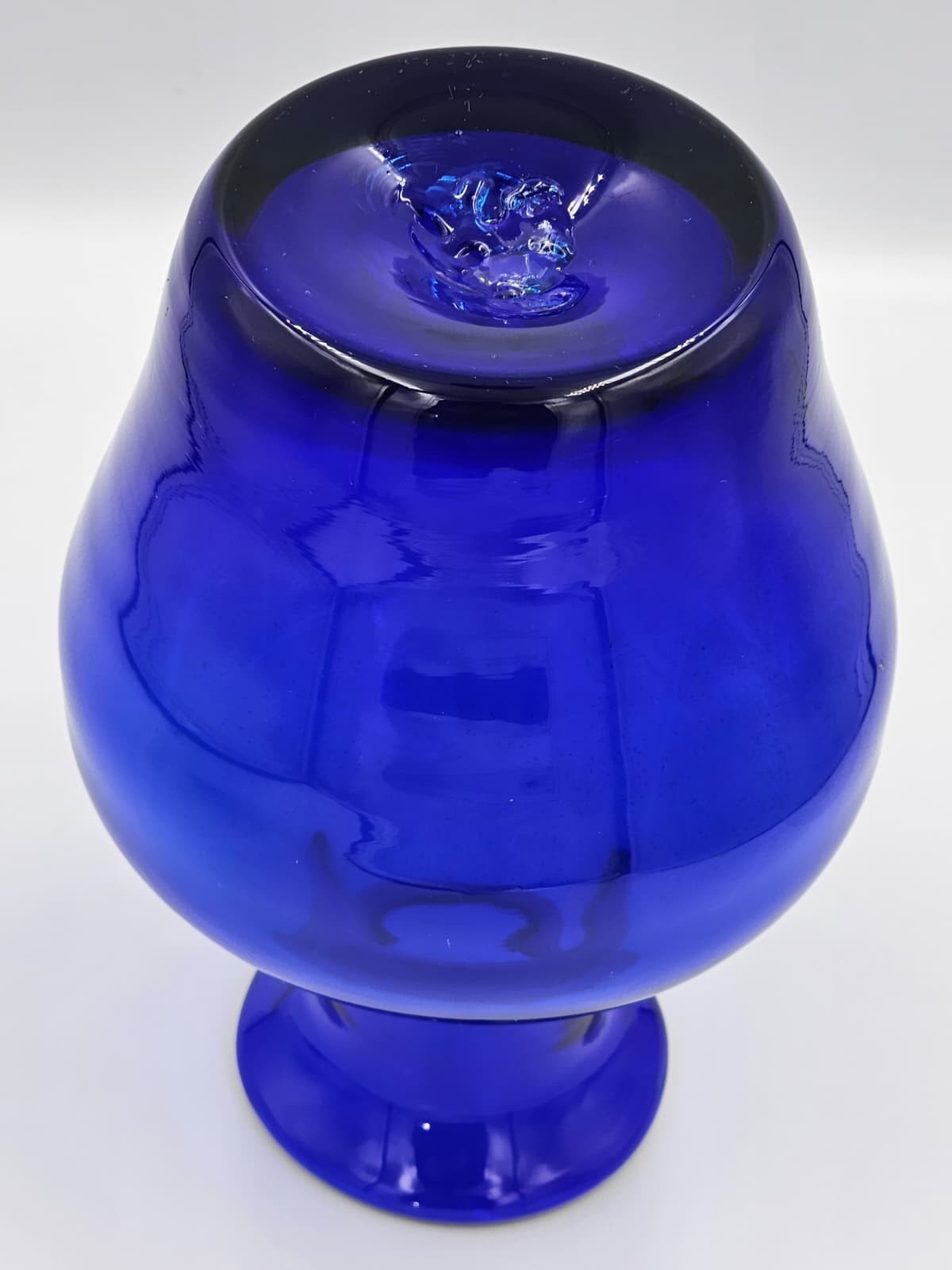 Vtg Sapphire Cobalt Blue Studio Art Glass Vase-Thick Hand Blown Pontil Retro 7”