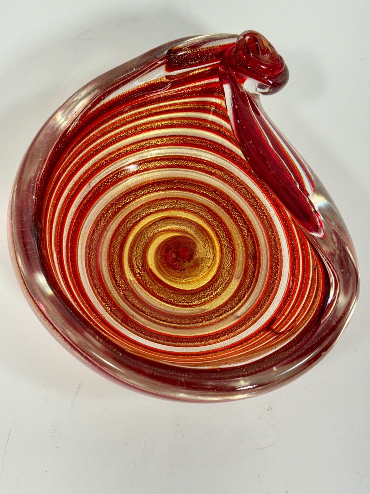 VTG BAROVIER Zebrati Murano Ashtray Red Gold Aventurine Italy