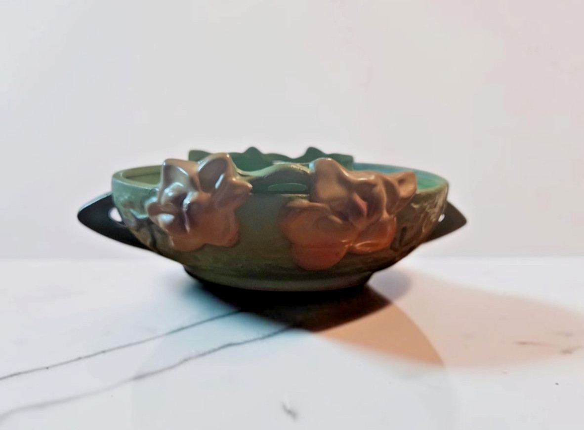 Roseville Pottery Magnolia 448-8 Jardiniere Planter 1943 Brown Green Vintage