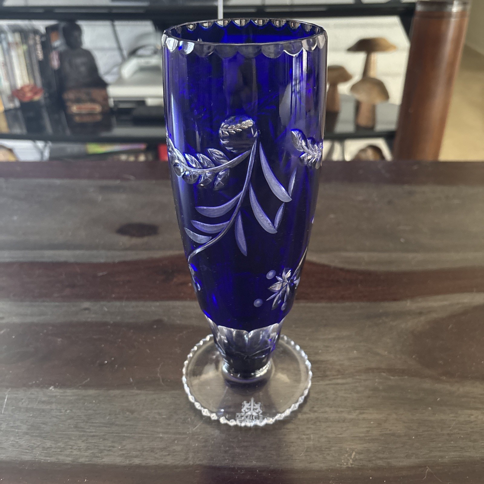 Cobalt Blue Cut Crystal Vase 9.0” by design Guild