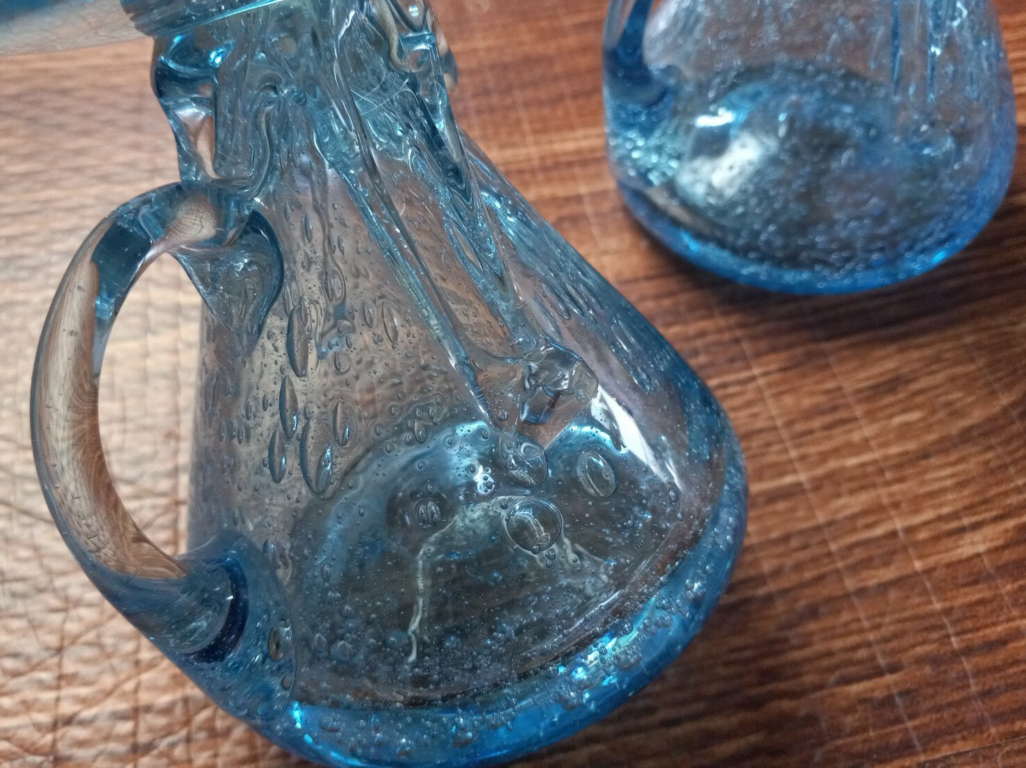 Hand Blown Blue Glass Set Of 2 Candle holders & Bowl