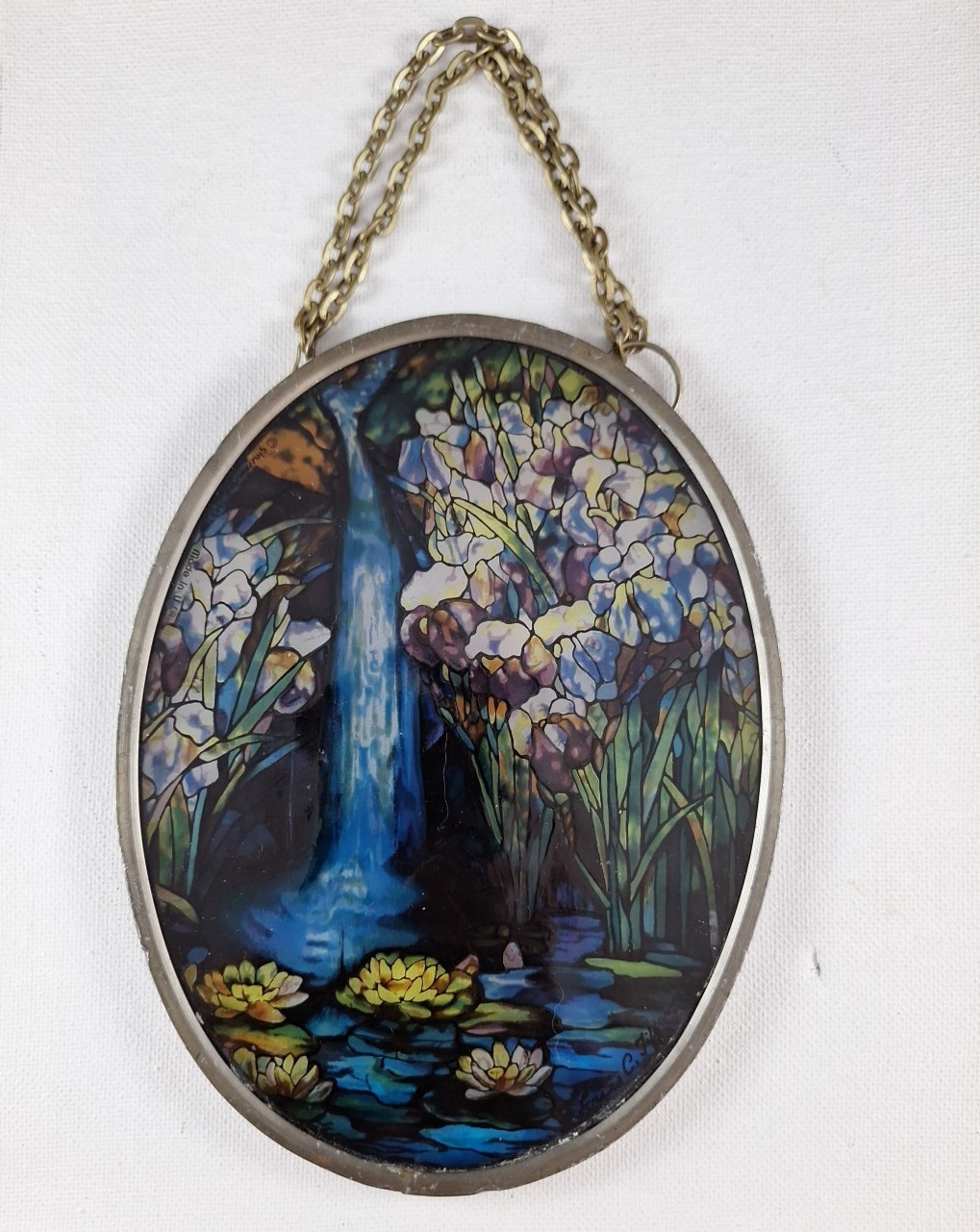 1989 Glassmasters Louis Tiffany Waterfall Stained Glass Suncatcher Lily 6.5″×5″