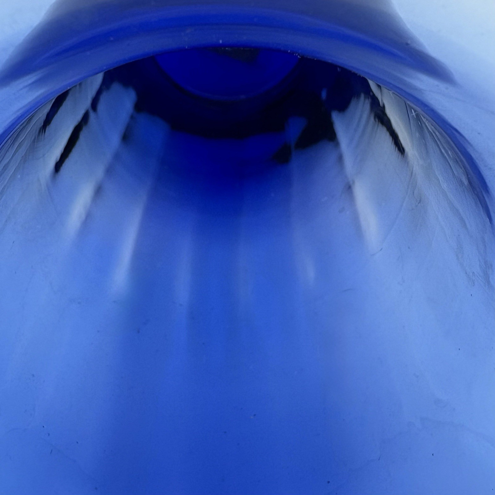 Vintage Hand Blown Cobalt Blue Glass Vase Paneled Interior Fluted Top Mexico
