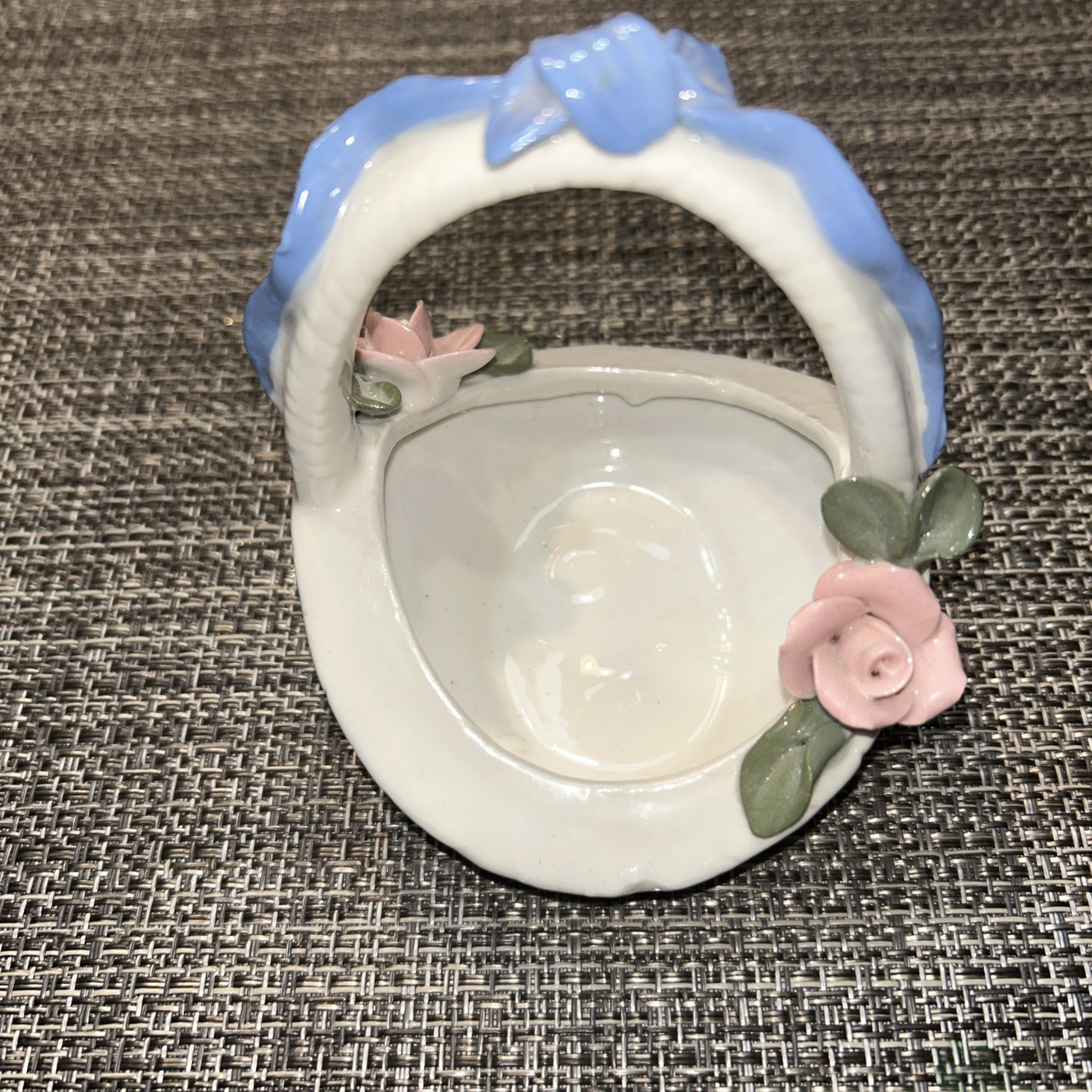 Vintage Small Porcelain Basket With Floral Pattern