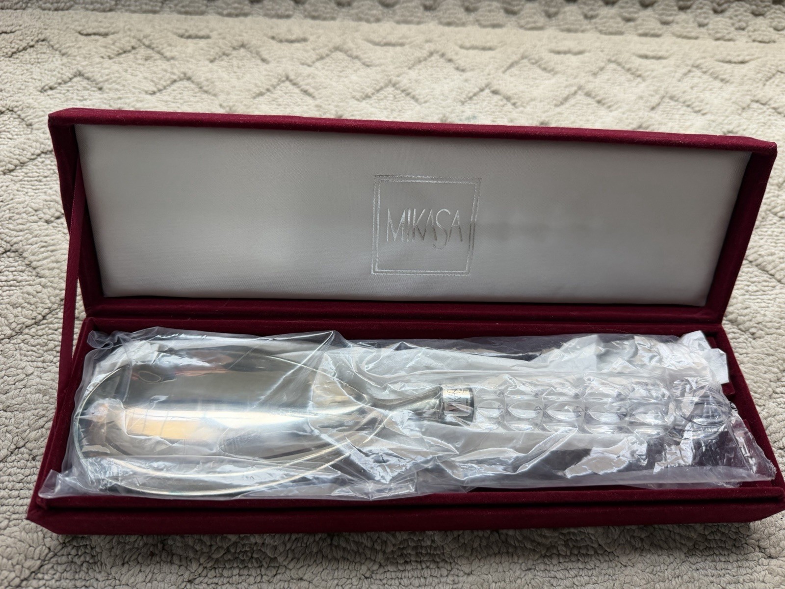 Mikasa Crystal and Silverplate Large Serving Spoon In Original Box