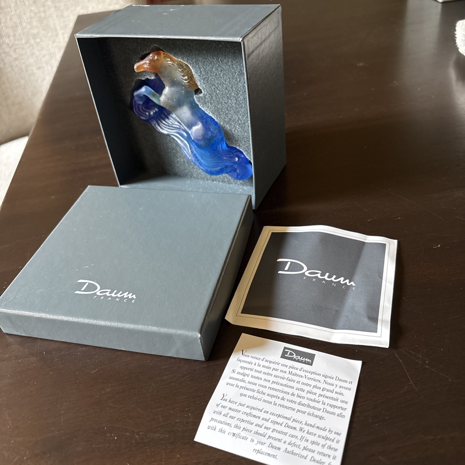 DAUM Pate De Verre GLASS CHEVAUX DE MARLY COLLECTION HORSE FIGURINE -MINT W. Box