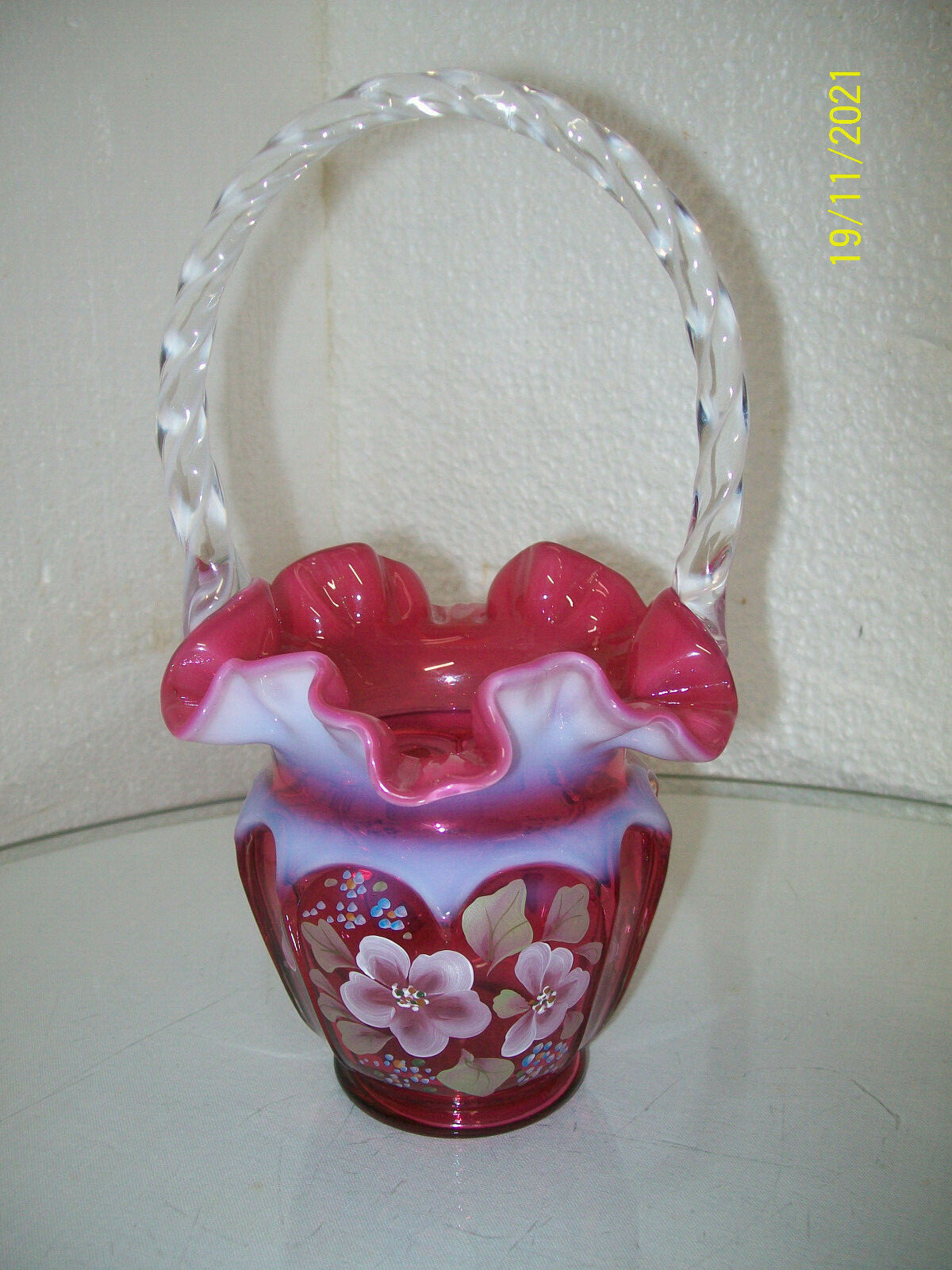 Fenton QVC 1994 Cranberry Opalescent Basket CV 070 4Q