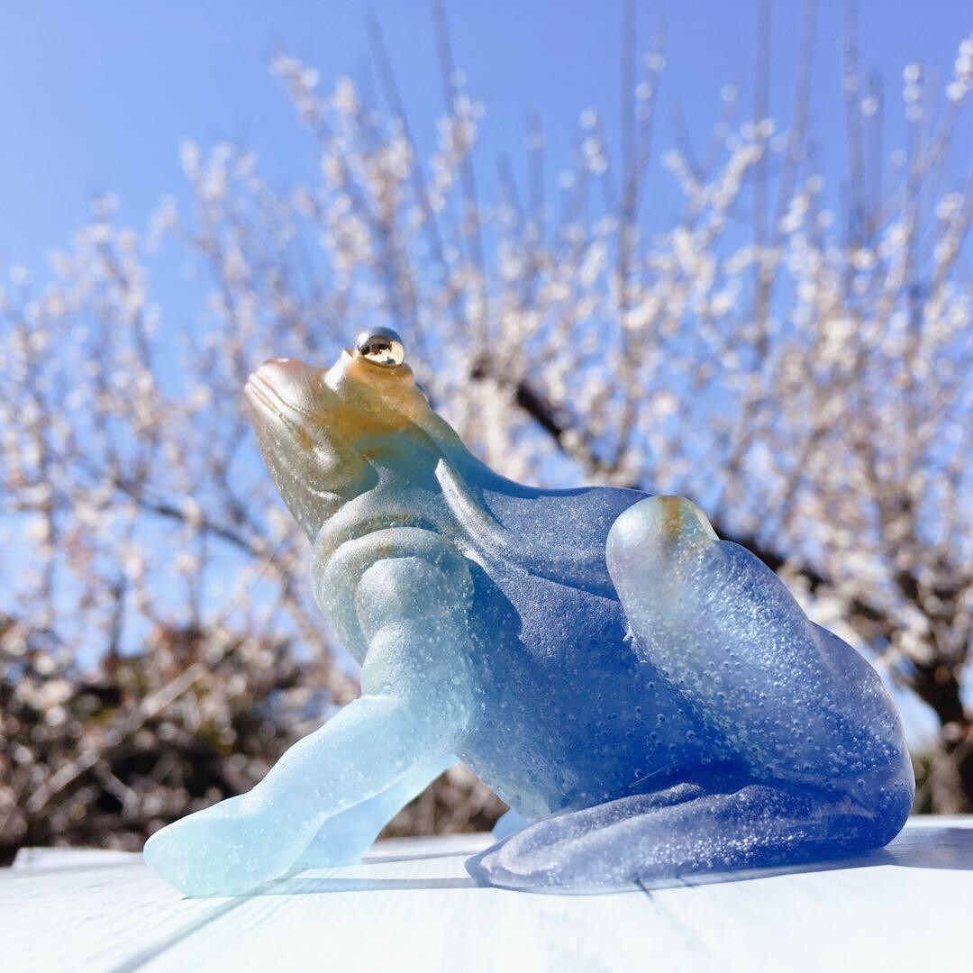 Daum France Crystal Glass Frog Figurine Blue W 3.1 x H 2.3 x D 3.1 in