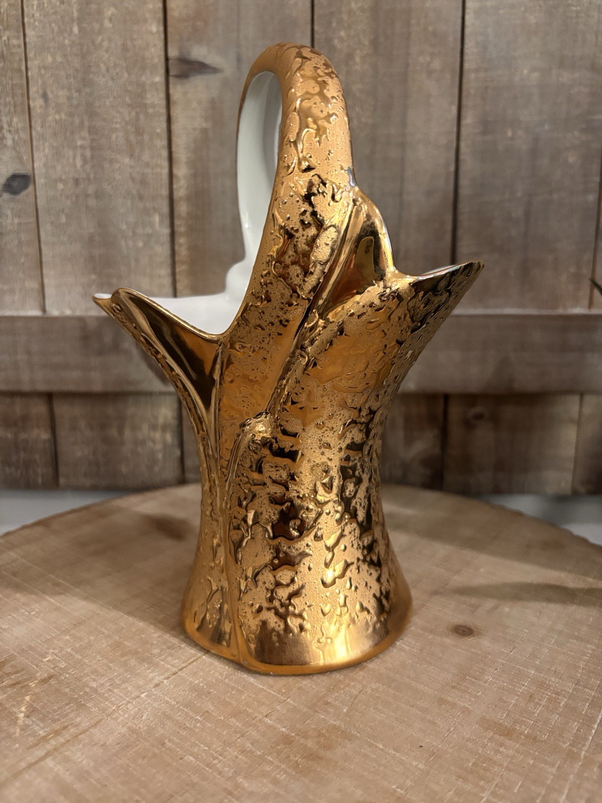 Vintage Dixon Art Studio Weeping Gold Bud Vase 22kt Gold Plated 8.5 Inches EUC