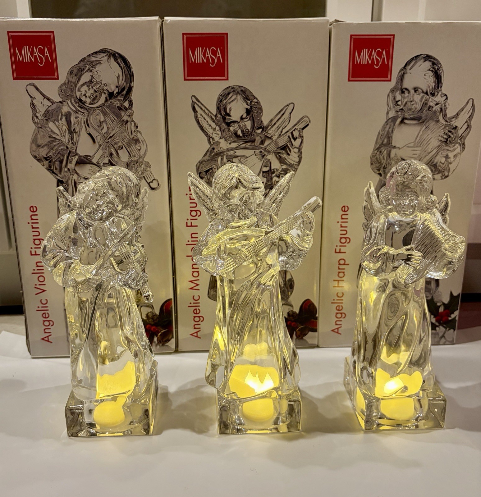 VTG Mikasa Herald Collection Crystal Angels Trio Set- Harp Mandolin Violin w Box