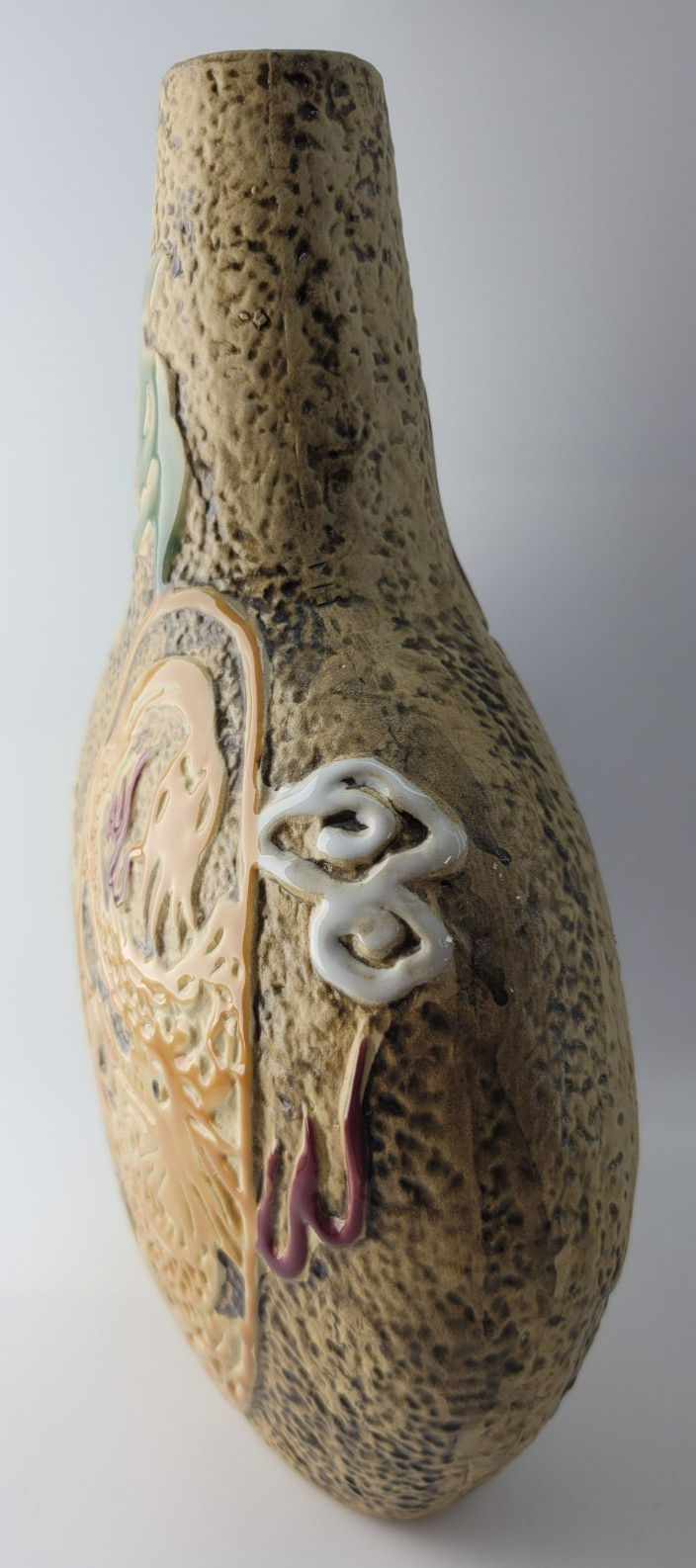 Stonepool Studio Art Pottery Chinese Dragon Serpent Ceramic Jug Vase Red Blue Br