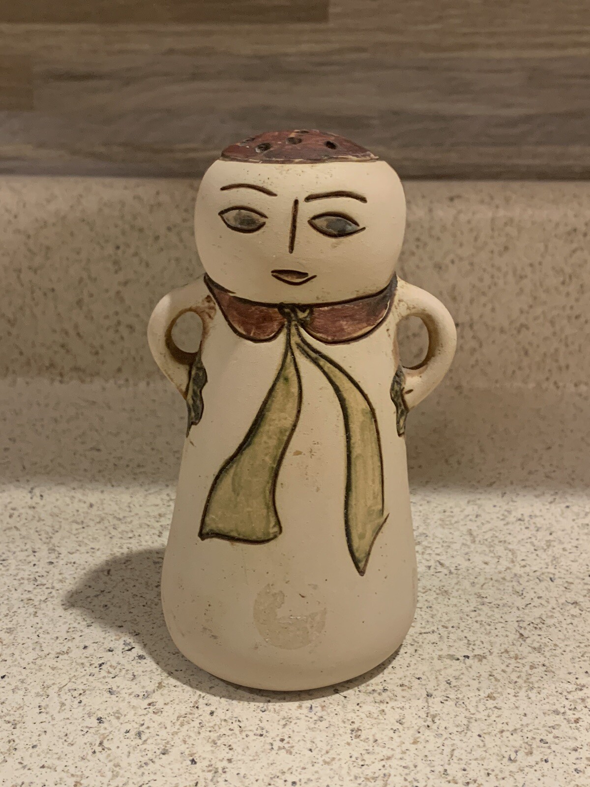 Art Pottery Two Faced Flower Frog, Handmade and Hand Painted, Signed By Angelica
