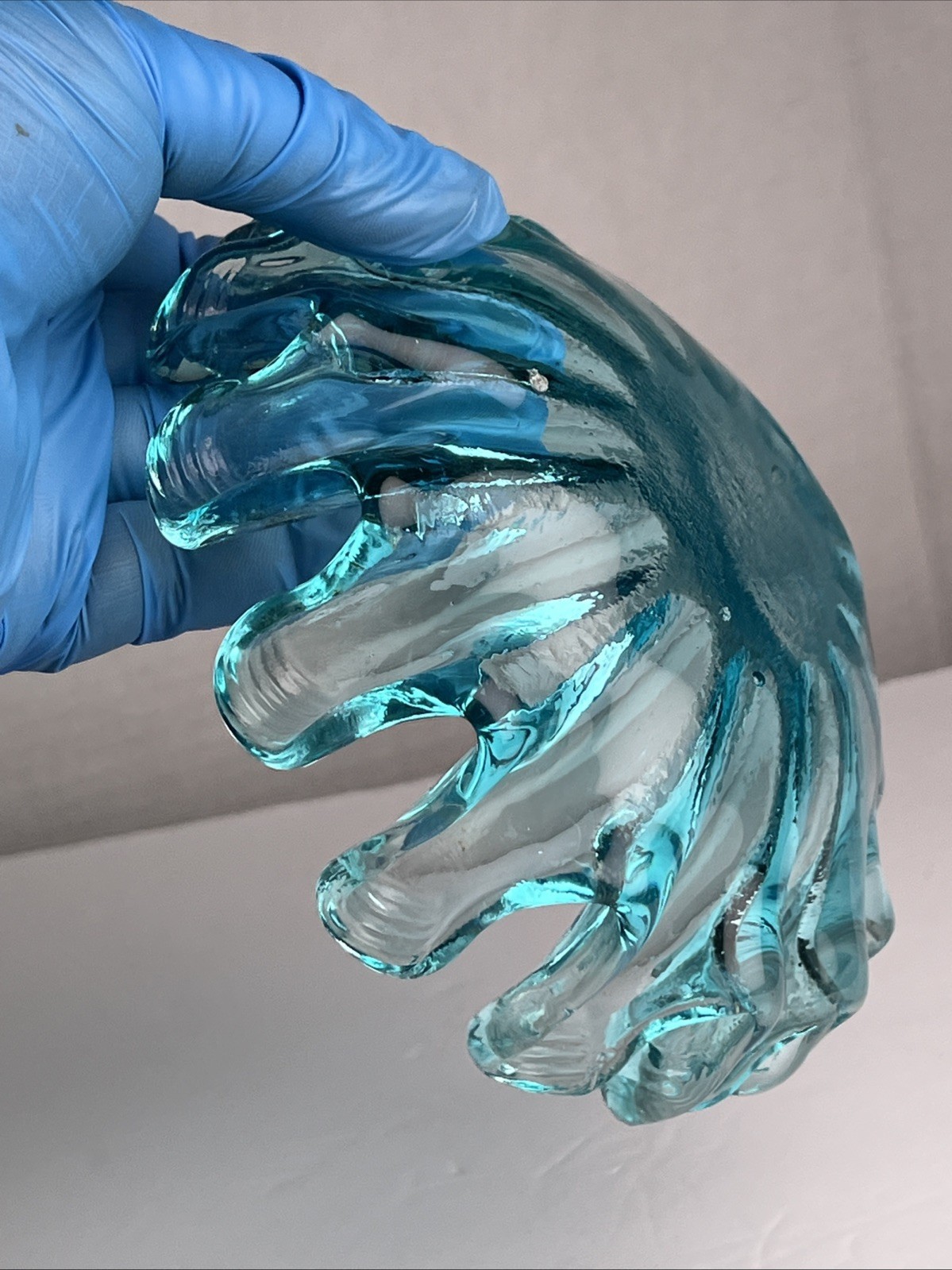 Vintage Blue Glass Ashtray Trinket Dish Candy Bowl Art MCM – 14 Fingers, 6”in