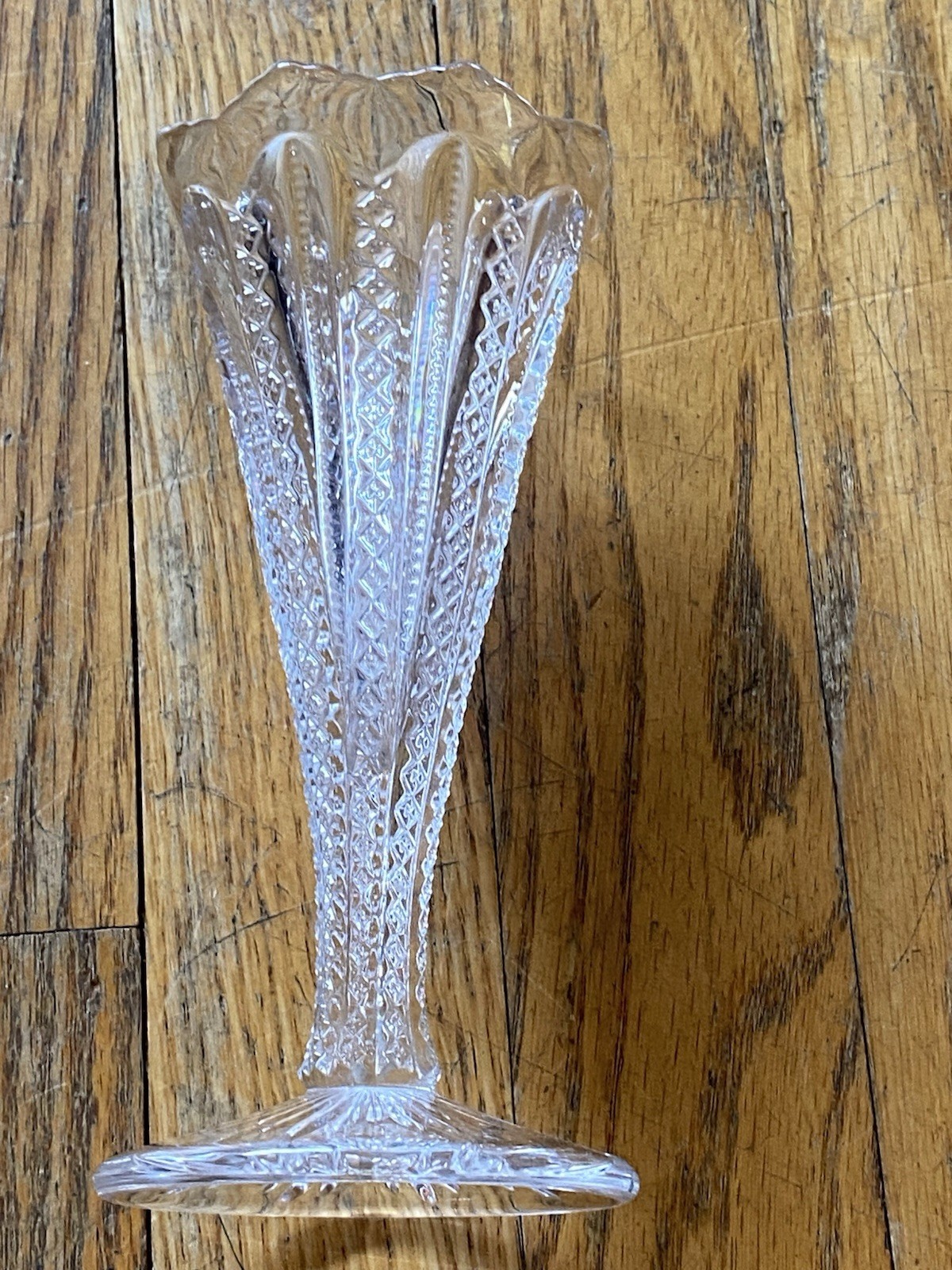 Vintage Crystal Cut-glass Flower Vase Tall 6 1/2” tall by 3″ in diameter