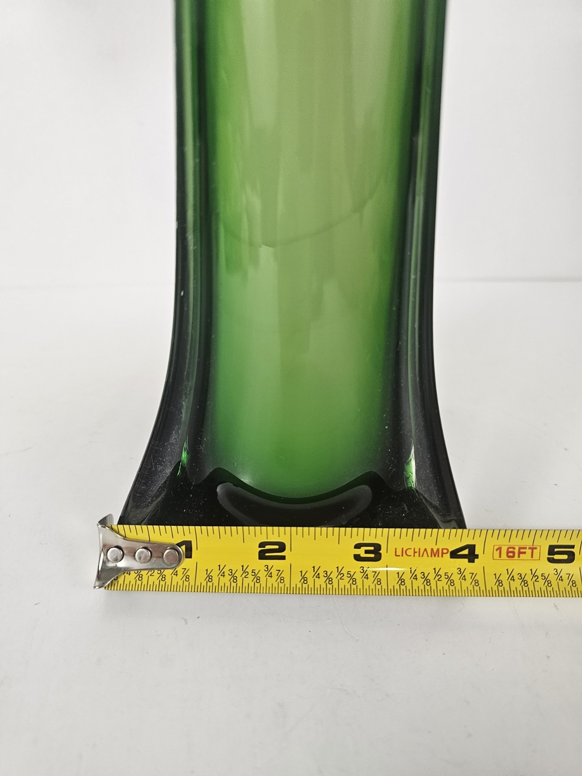 Vintage Hand Blown Tulip Vase Cased Art Deco Glass Trumpet Red White Green 14.5″